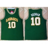 Savage Storm #10 Dennis Rodman Green College Basketball Jersey