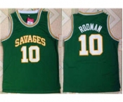 Savage Storm #10 Dennis Rodman Green College Basketball Jersey