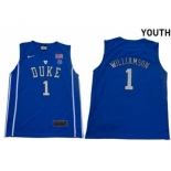 Youth Duke Blue Devils #1 Zion Williamson Blue Elite Stitched College Basketball Jersey