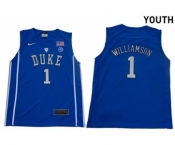 Youth Duke Blue Devils #1 Zion Williamson Blue Elite Stitched College Basketball Jersey