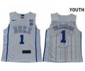 Youth Duke Blue Devils #1 Zion Williamson White Elite Stitched College Basketball Jersey