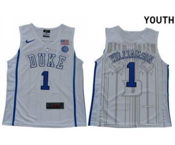 Youth Duke Blue Devils #1 Zion Williamson White Elite Stitched College Basketball Jersey