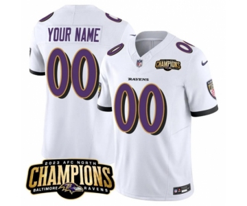 Men's Baltimore Ravens Active Player Custom White 2023 F.U.S.E. AFC North Champions Vapor Limited Football Stitched Jersey