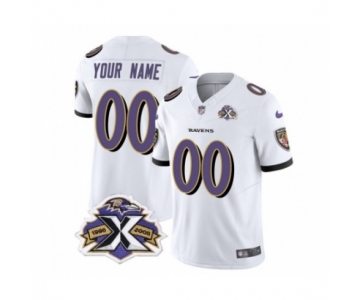 Men's Nike Baltimore Ravens Active Player Custom White 2023 F.U.S.E Throwback Vapor Limited Stitched Jersey