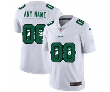 Men's New York Jets Custom White Team Logo Dual Overlap Limited Football Jersey