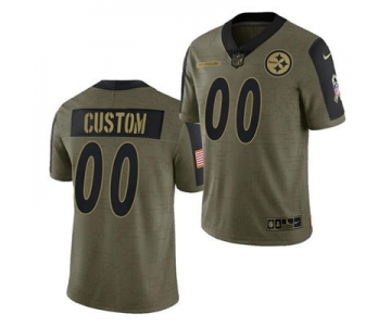 Men's Pittsburgh Steelers ACTIVE PLAYER Custom 2021 Olive Salute To Service Limited Stitched Football Jersey