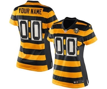 Women's Pittsburgh Steelers Throwback Customized 80th Gold Black Alternate Jersey