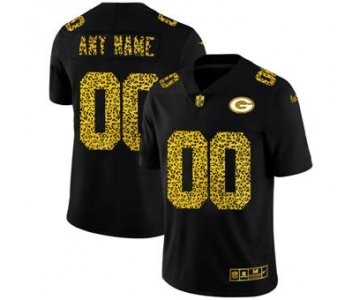 Men's Green Bay Packers Custom Black Leopard Print Fashion Vapor Limited Football Jersey