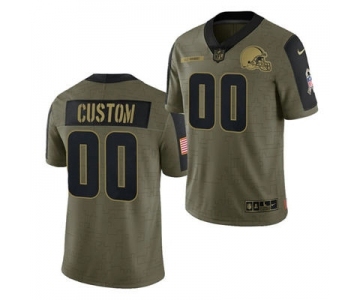 Men's Cleveland Browns ACTIVE PLAYER Custom 2021 Olive Salute To Service Limited Stitched Football Jersey