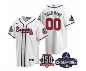 Men's Atlanta Braves Active Player Custom 2021 White World Series Champions With 150th Anniversary Cool Base Stitched Jerse