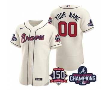 Men's Atlanta Braves Cream ACTIVE PLAYER Custom 2021 World Series Champions With 150th Anniversary Stitched Jersey