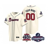 Men's Atlanta Braves Customized 2021 Cream World Series Champions With 150th Anniversary Cool Base Stitched Jersey