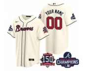 Men's Atlanta Braves Customized 2021 Cream World Series Champions With 150th Anniversary Cool Base Stitched Jersey