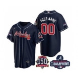 Men's Atlanta Braves Customized 2021 Navy World Series Champions With 150th Anniversary Cool Base Stitched Jersey