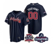 Men's Atlanta Braves Customized 2021 Navy World Series Champions With 150th Anniversary Cool Base Stitched Jersey