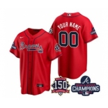 Men's Atlanta Braves Customized 2021 Red World Series Champions With 150th Anniversary Cool Base Stitched Jersey