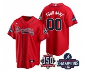 Men's Atlanta Braves Customized 2021 Red World Series Champions With 150th Anniversary Cool Base Stitched Jersey