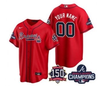 Men's Atlanta Braves Customized 2021 Red World Series Champions With 150th Anniversary Cool Base Stitched Jersey