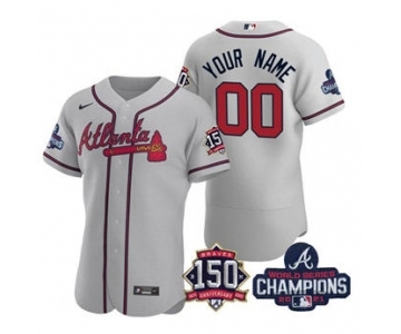 Men's Atlanta Braves Gray ACTIVE PLAYER Custom 2021 World Series Champions With 150th Anniversary Stitched Jersey