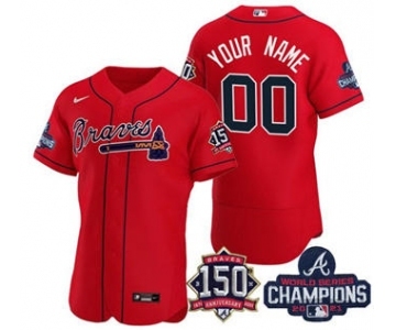 Men's Atlanta Braves Red ACTIVE PLAYER Custom 2021 World Series Champions With 150th Anniversary Stitched Jersey