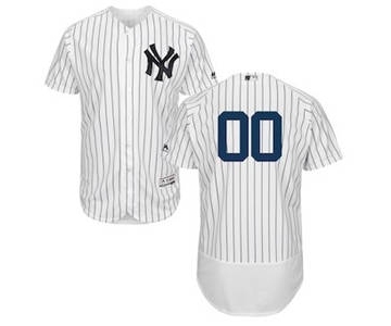 Men's New York Yankees Customized Home White Navy Flex Base Custom Baseball Baseball Jersey