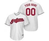 Men's Cleveland Indians Customized White Cool Base Custom Baseball Baseball Jersey