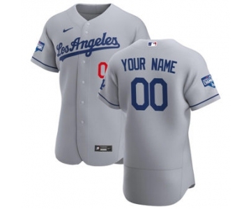 Men's Los Angeles Dodgers Custom Gray Road 2020 World Series Champions Authentic Team Baseball Jersey