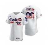 Men's Los Angeles Dodgers Custom White Fluttering USA Flag Limited Edition Authentic Baseball Jersey