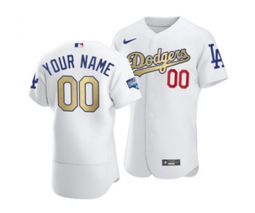 Men's Los Angeles Dodgers Customized White Gold 2020 World Series Champions Patch Stitched Baseball Jersey