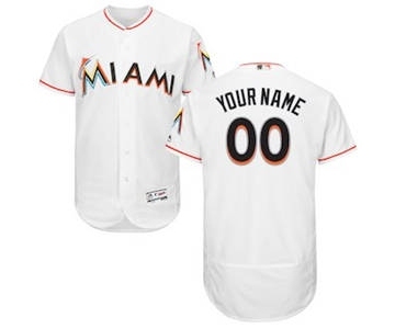 Men's Miami Marlins Customized Home White Flex Base Custom Baseball Baseball Jersey