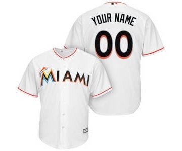 Men's Miami Marlins Customized White Cool Base Custom Baseball Baseball Jersey