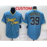 Men's Milwaukee Brewers Custom Blue 2022 City Connect Cool Base Stitched Jersey