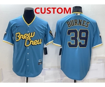 Men's Milwaukee Brewers Custom Blue 2022 City Connect Cool Base Stitched Jersey