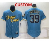 Men's Milwaukee Brewers Custom Blue 2022 City Connect Flex Base Stitched Jersey