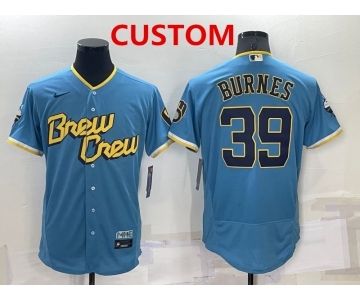 Men's Milwaukee Brewers Custom Blue 2022 City Connect Flex Base Stitched Jersey