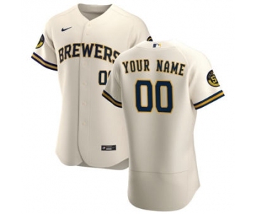 Men's Milwaukee Brewers Custom Cream Home 2020 Authentic Player Baseball Jersey