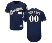 Men's Milwaukee Brewers Customized Alternate Home Navy Flex Base Custom Baseball Baseball Jersey