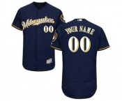 Men's Milwaukee Brewers Customized Alternate Road Navy Flex Base Custom Baseball Baseball Jersey