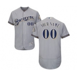 Men's Milwaukee Brewers Customized Road Gray Flex Base Custom Baseball Baseball Jersey