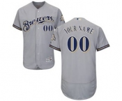 Men's Milwaukee Brewers Customized Road Gray Flex Base Custom Baseball Baseball Jersey