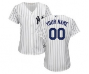 Women's New York Yankees Customized White Navy Home Cool Base Custom Jersey