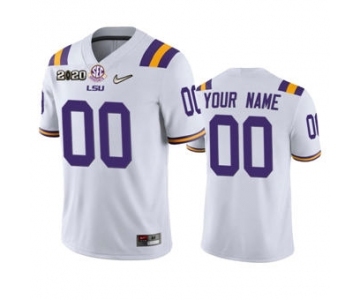 Men's LSU Tigers Custom White College Football 2020 National Championship Jersey