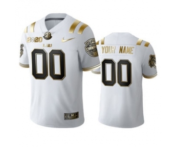 Men's LSU Tigers Custom White Gold College Football 2020 National Champions Jersey