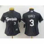 Women's Chicago White Sox #3 Harold Baines Replica Black Alternate Home Jersey