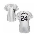 Women's White Sox #24 Yasmani Grandal White(Black Strip) Home Stitched Baseball Jersey