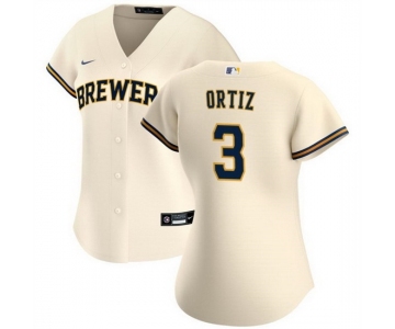 Women Milwaukee Brewers 3 Joey Ortiz Cream Cool Base Stitched Jersey