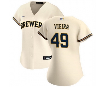 Women Milwaukee Brewers 49 Thyago Vieira Cream Cool Base Stitched Jersey