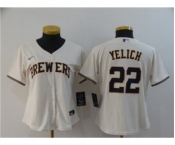 Women's Brewers #22 Christian Yelich Cream 2020 Stitched Baseball Cool Base Jersey