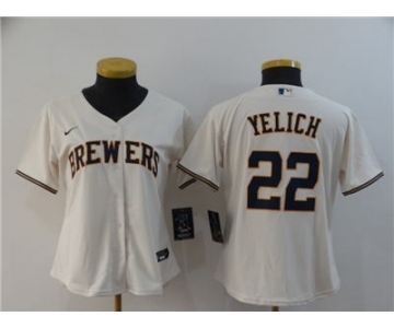 Women's Brewers #22 Christian Yelich Cream 2020 Stitched Baseball Cool Base Jersey