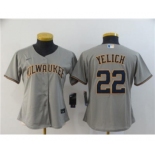 Women's Brewers #22 Christian Yelich Gray 2020 Stitched Baseball Cool Base Jersey